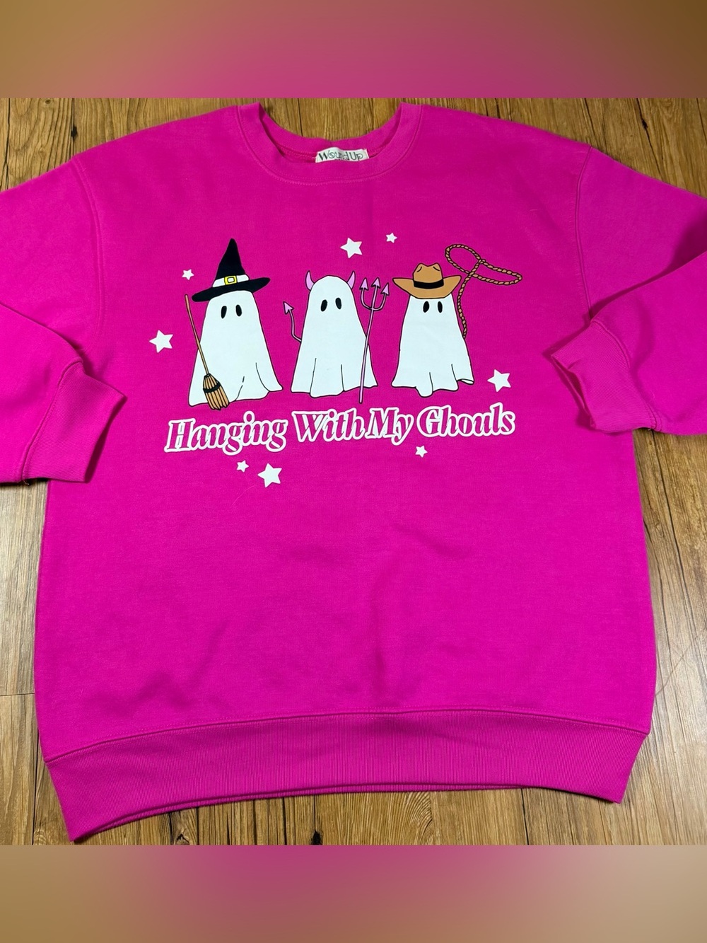 Wound Up Halloween Ghost Sweatshirt Juniors L Pink Hanging With My Ghouls